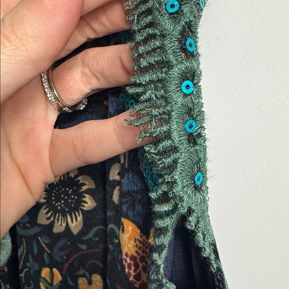 ANTHROPOLOGIE Eva Franco larksong Corduroy Birds Sequin Dress Size 8 - Picture 6 of 13